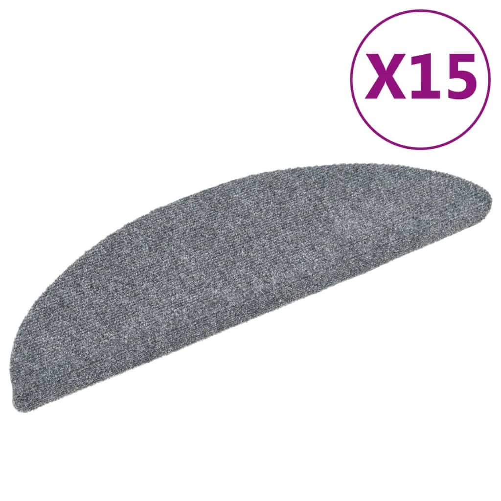 15 Self-adhesive Stair Mats Needle Punch 56x17x3 cm Light Grey