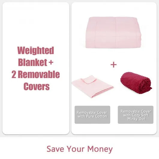 25 lbs Heavy Weighted Blanket 3 Pcs Set with Hot and Cold Duvet Covers-Pink