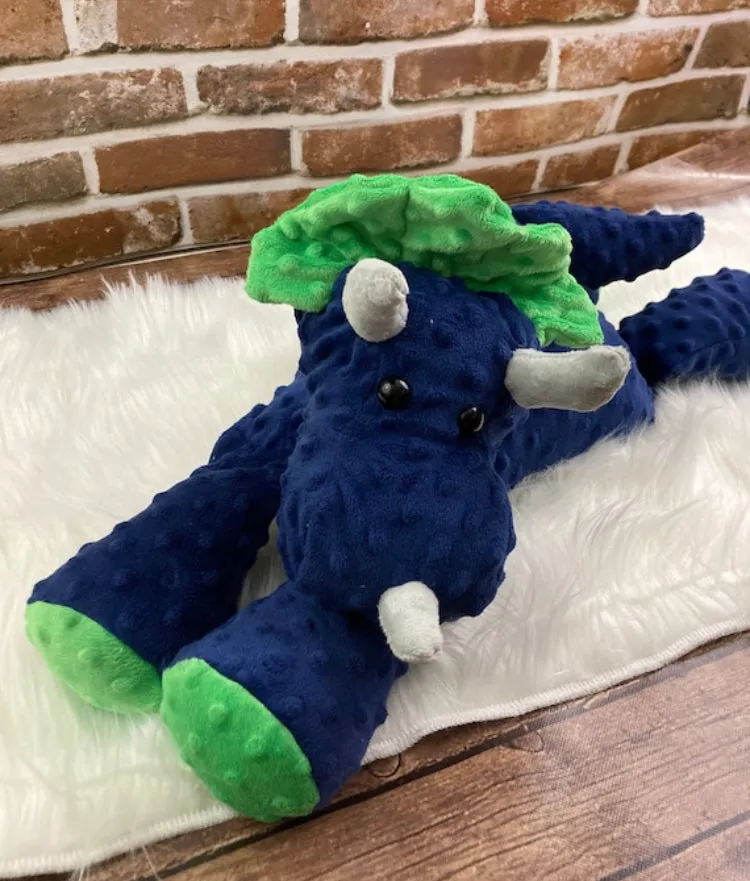 2lbs -10lbs Weighted  Triceratops Dinosaur Stuffed Minky Animal Lap Pad -for Comfort, Special Needs, Sleep, Anxiety and Stress Relief - Custom Made