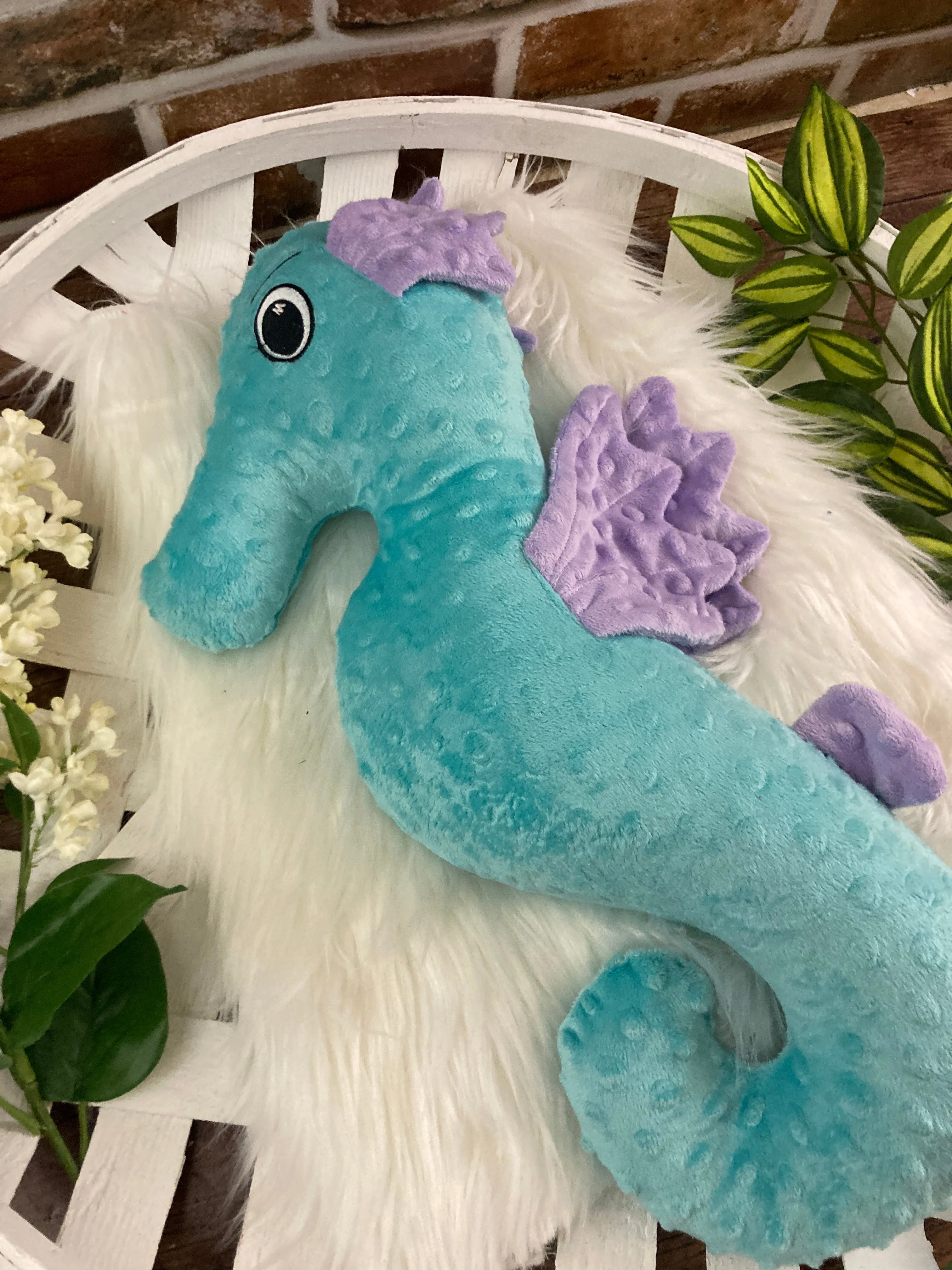 2lbs -8lbs Weighted  Sea Horse Stuffed Minky Animal Plushie Lap Pad -for Comfort, Special Needs, Sleep, Anxiety and Stress Relief - Custom Made