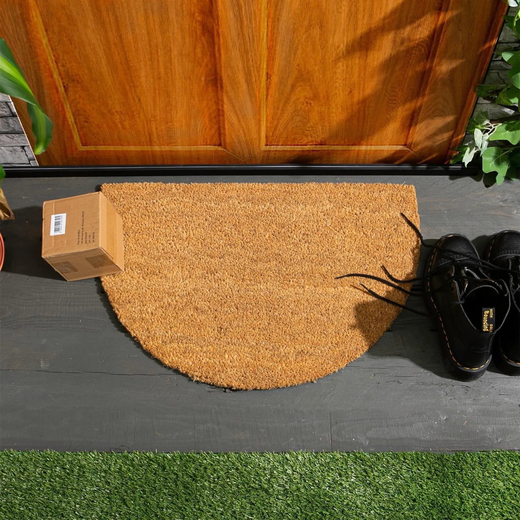 60cm x 40cm Brown Coir Half Moon Door Mat - By Nicola Spring