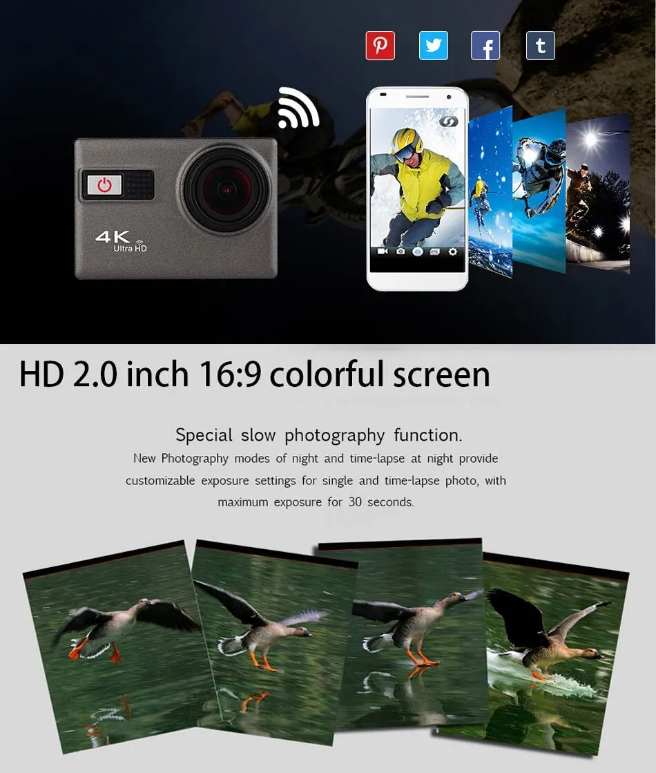 Action Camera 4K Ultra HD Wifi 20MP 2.0-inch Waterproof Sport Camera W/ Anti Shake