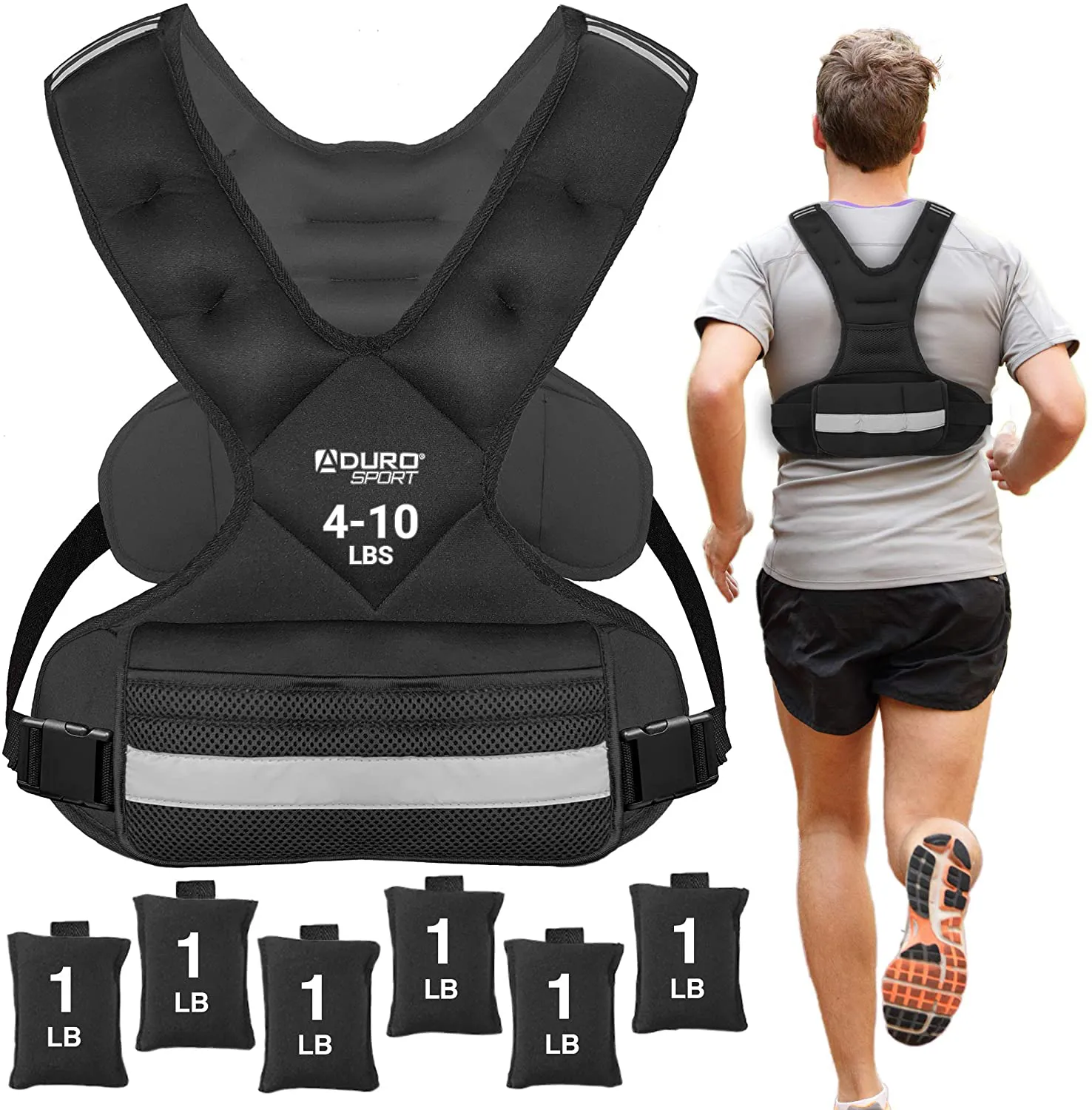 Aduro Sport Adjustable Weighted Vest Workout Equipment, 4-10lbs/11-20lbs/20-32lbs/26-46lbs Body Weight Vest for Men, Women, Kids