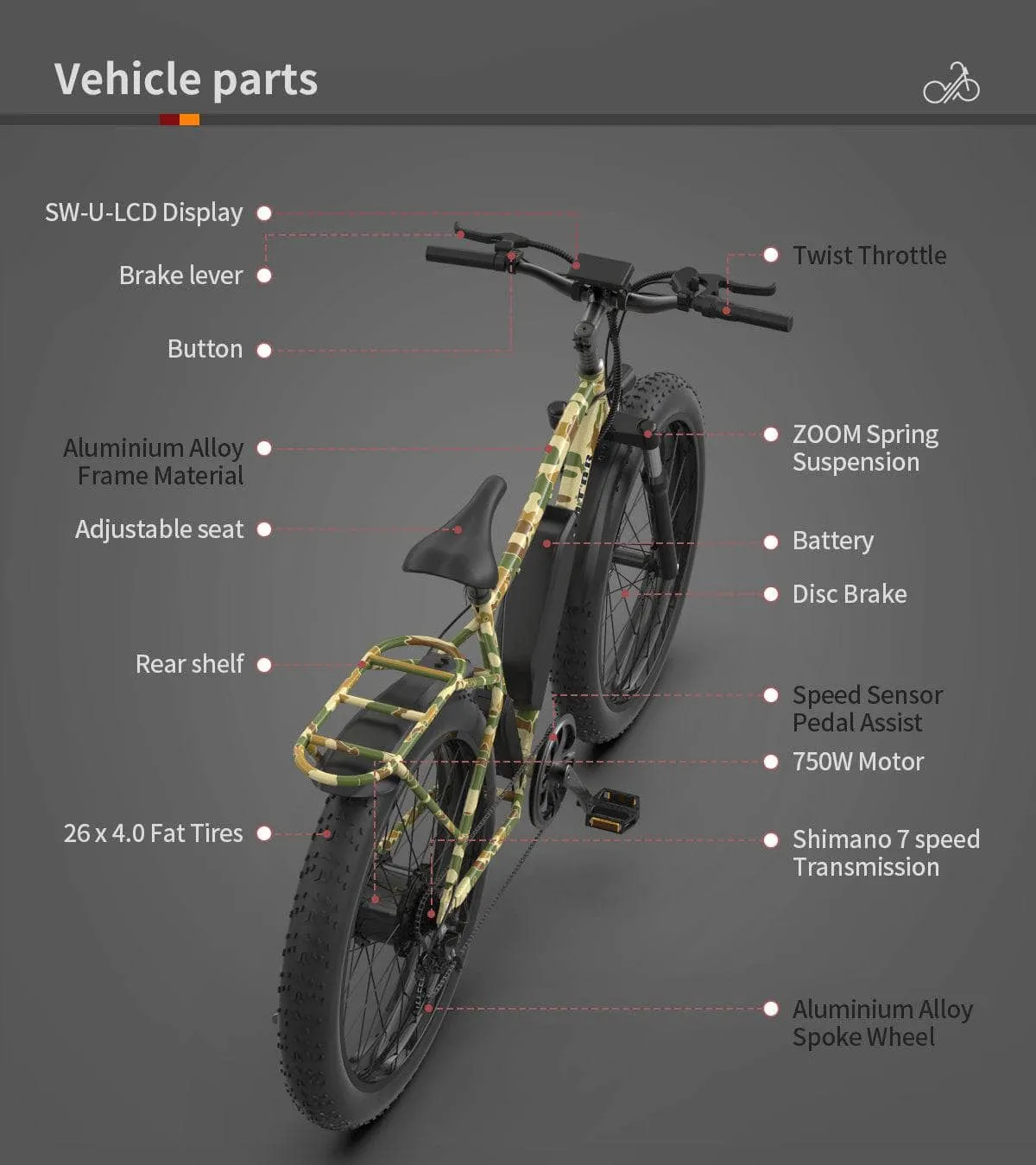 AOSTIRMOTOR S07-E Electric Mountain Fat Tire Bicycle 48V 750W