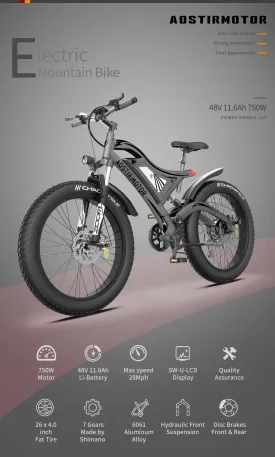 AOSTIRMOTOR S18 All Terrain Fat Tire Electric Mountain Bike 750W 48V