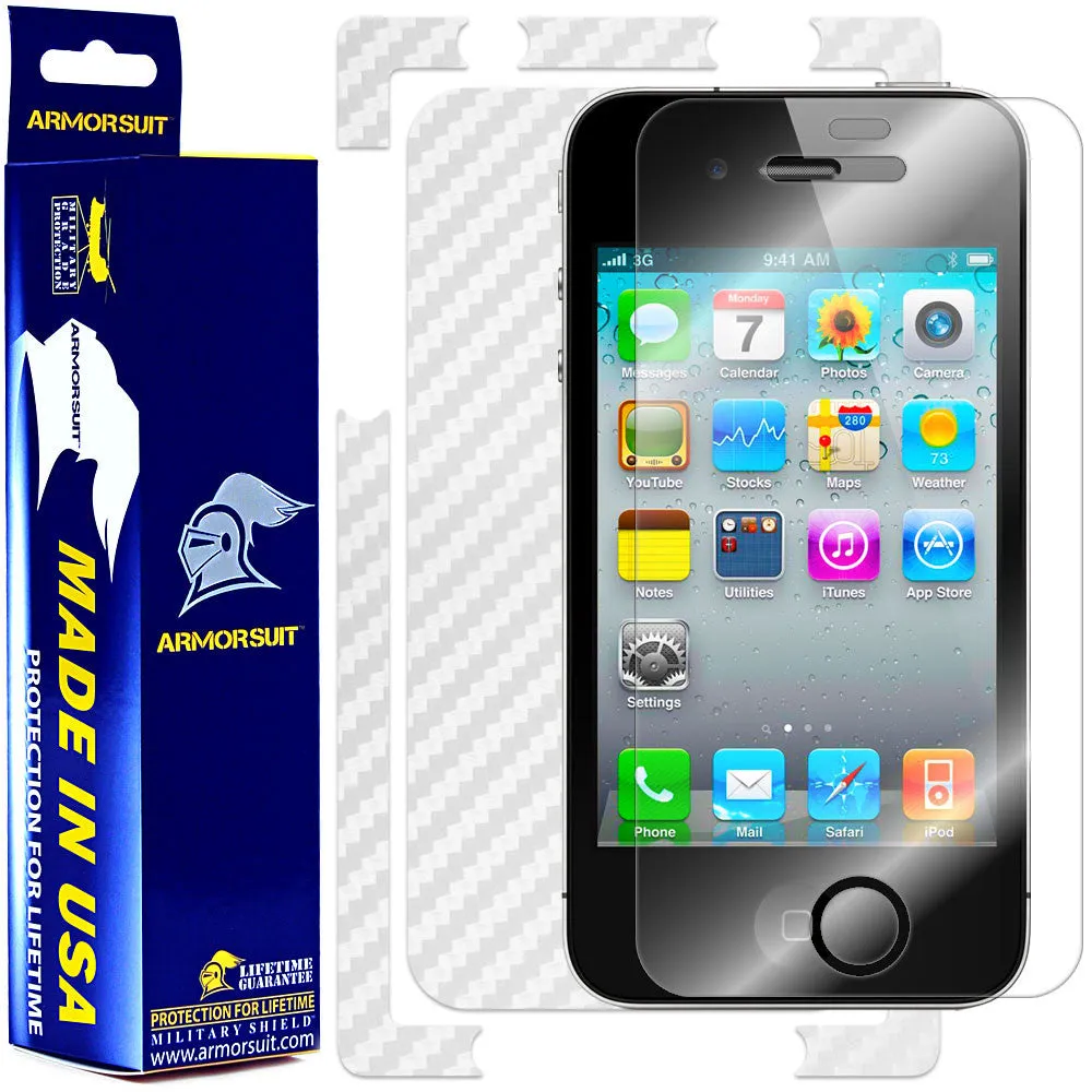 Apple iPhone 4 Screen Protector   White Carbon Fiber Skin Protector