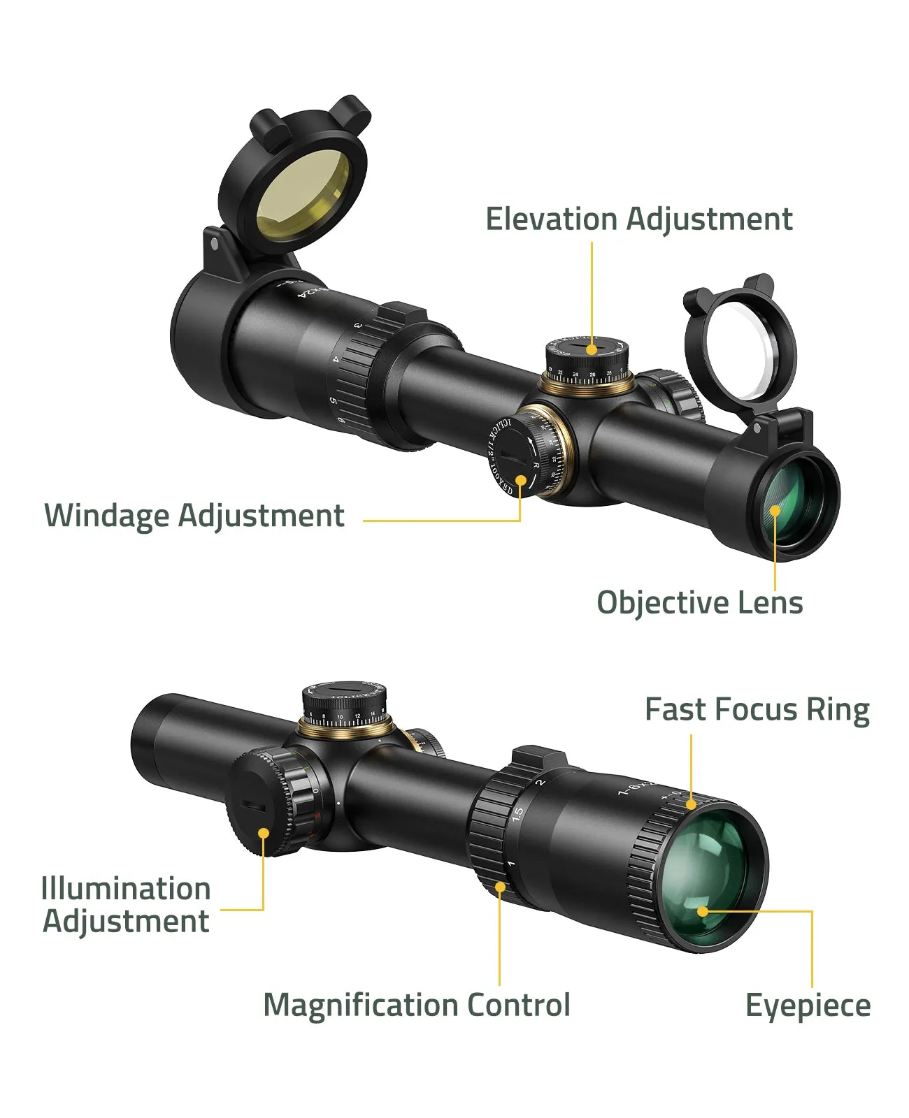 EZshoot 1-6X24 LPVO Rifle Scope with Illuminated BDC Reticle