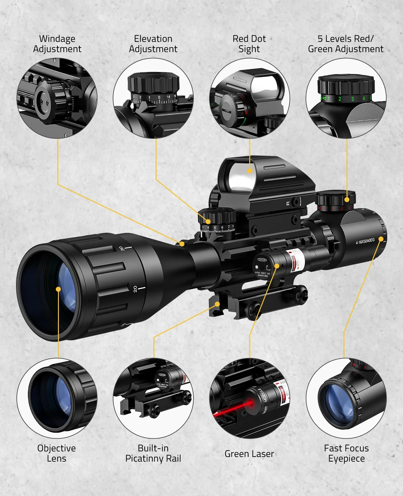 EZshoot 4-16x50AO Tactical Rifle Scope Combo