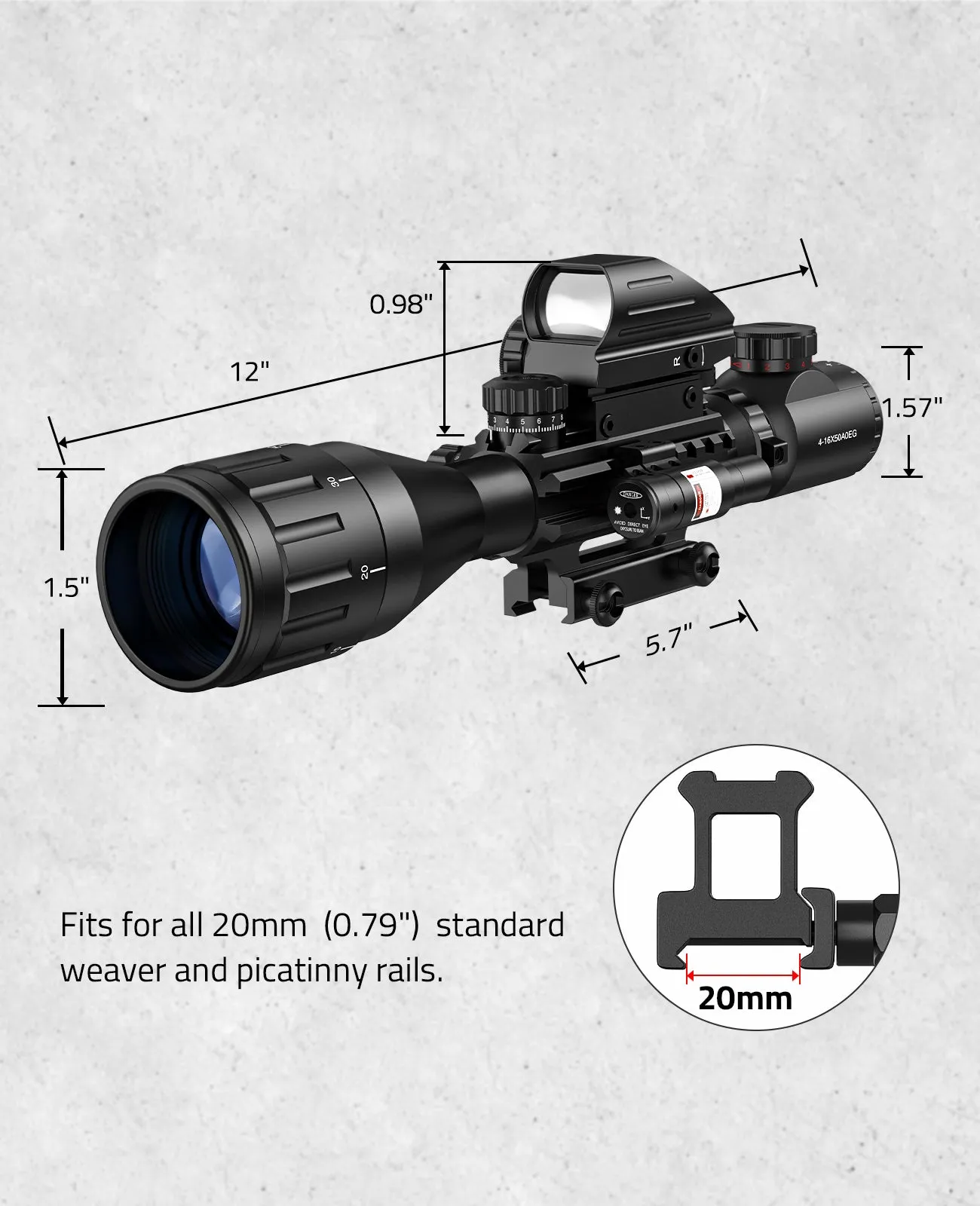 EZshoot 4-16x50AO Tactical Rifle Scope Combo