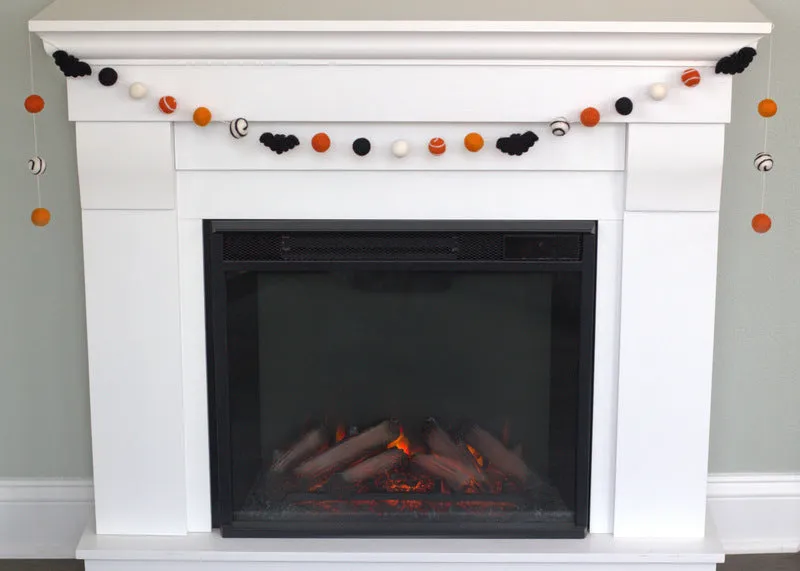 Felt Bat Halloween Garland- Orange & Black, Swirls & Dots