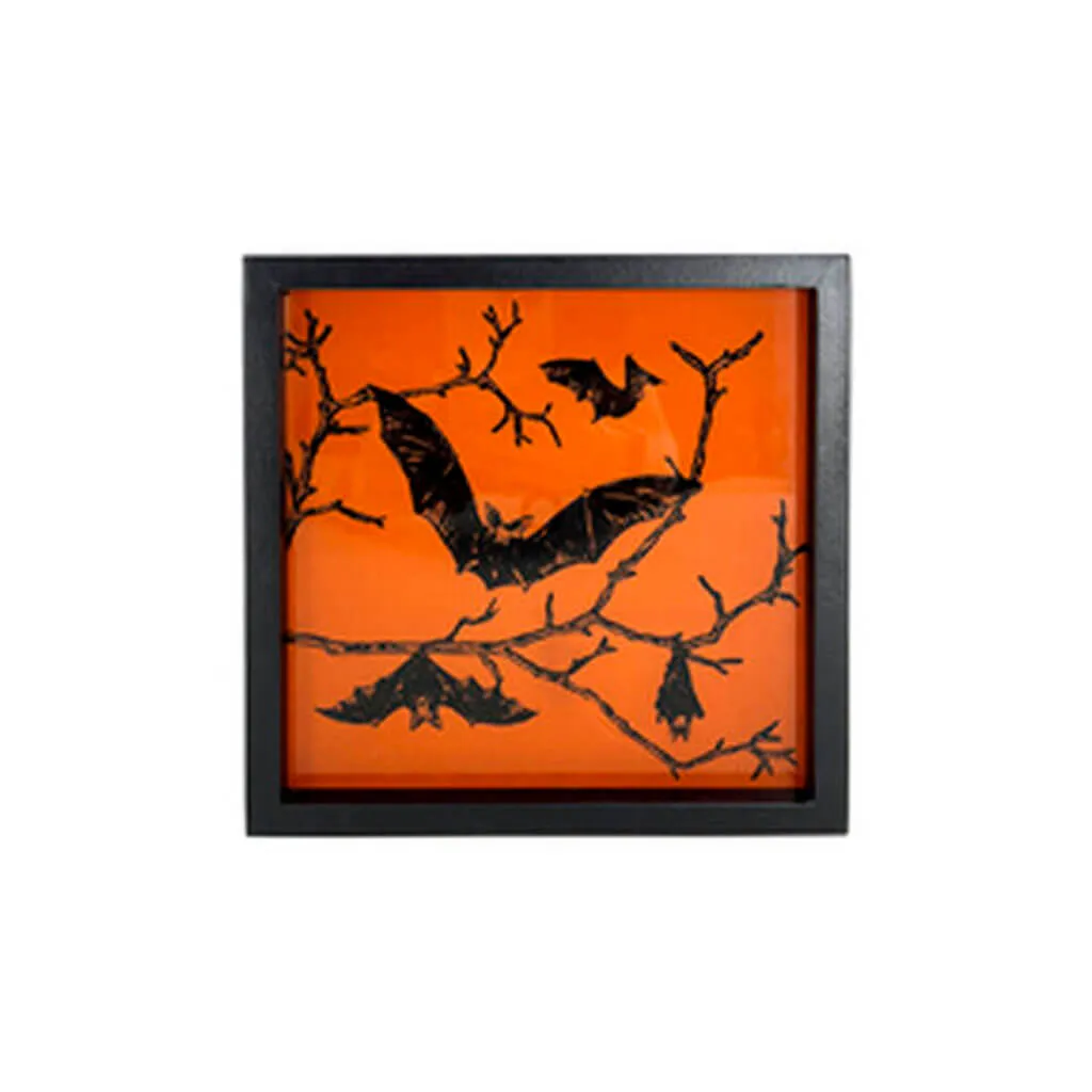 Halloween LED Black & Orange Framed Bats 8in