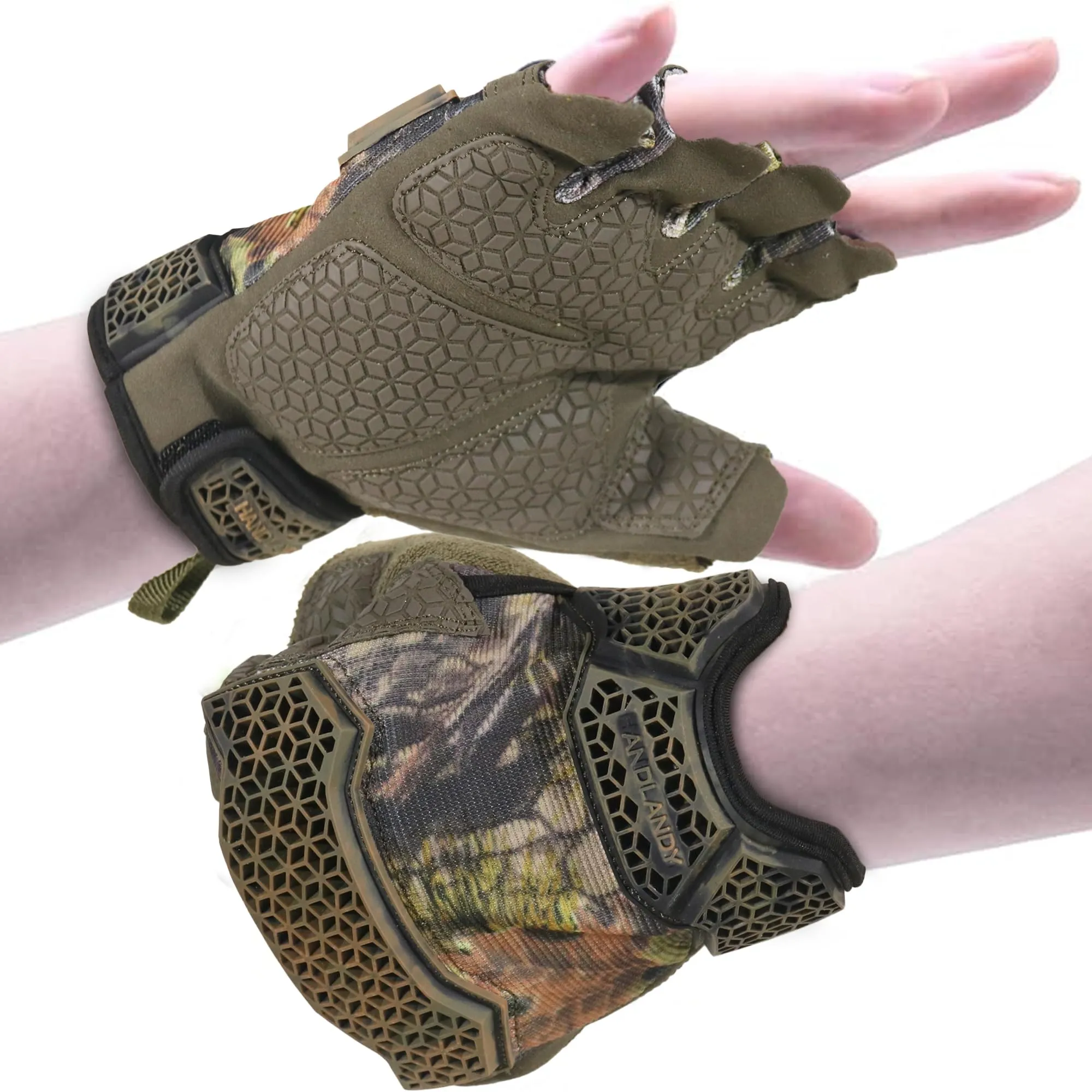 Handlandy Fingerless Work Men's Gloves, TPR Protector Gloves 6313