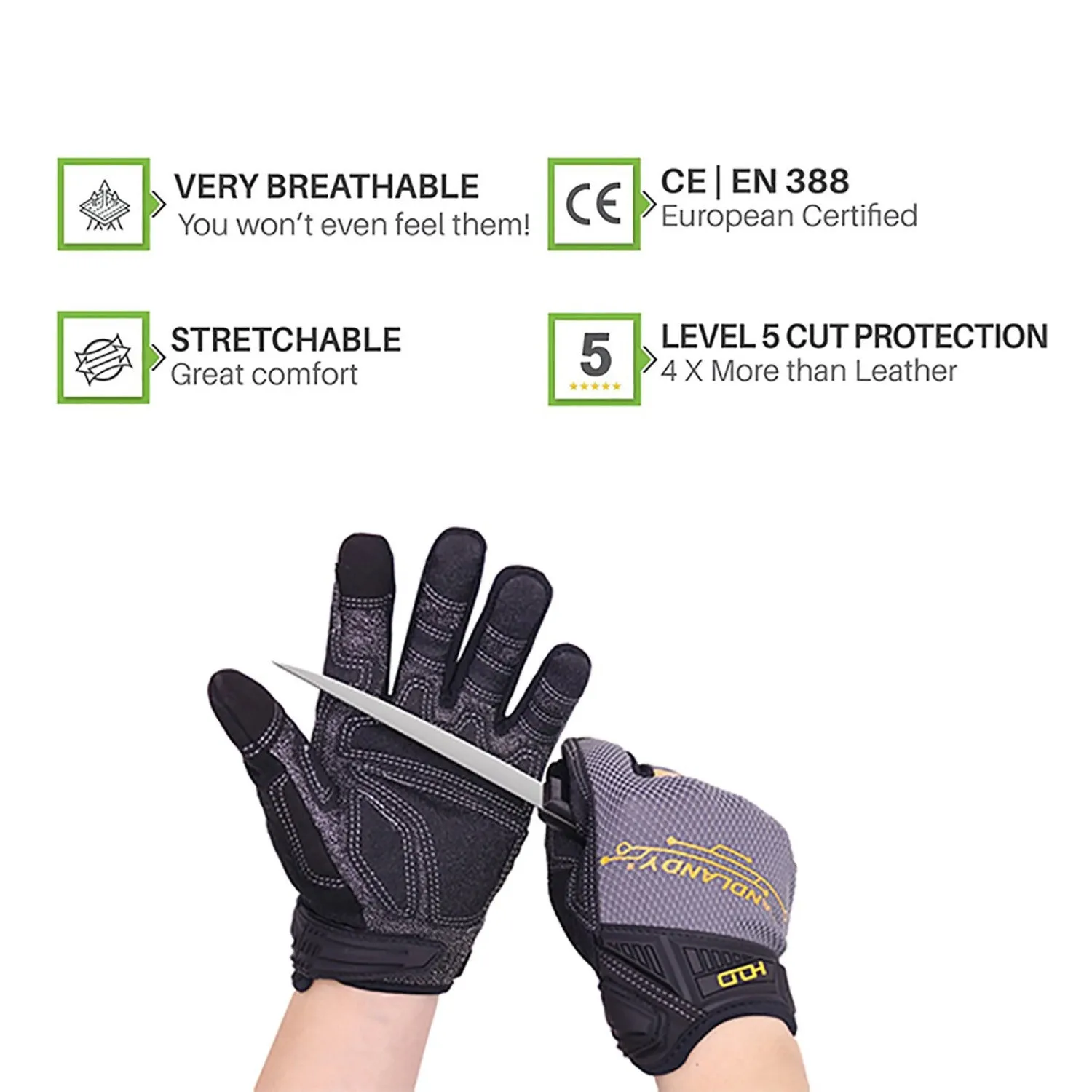 Handlandy Mens Outdoor Work Gloves Cut Resistant ANSI LEVEL 5 6077