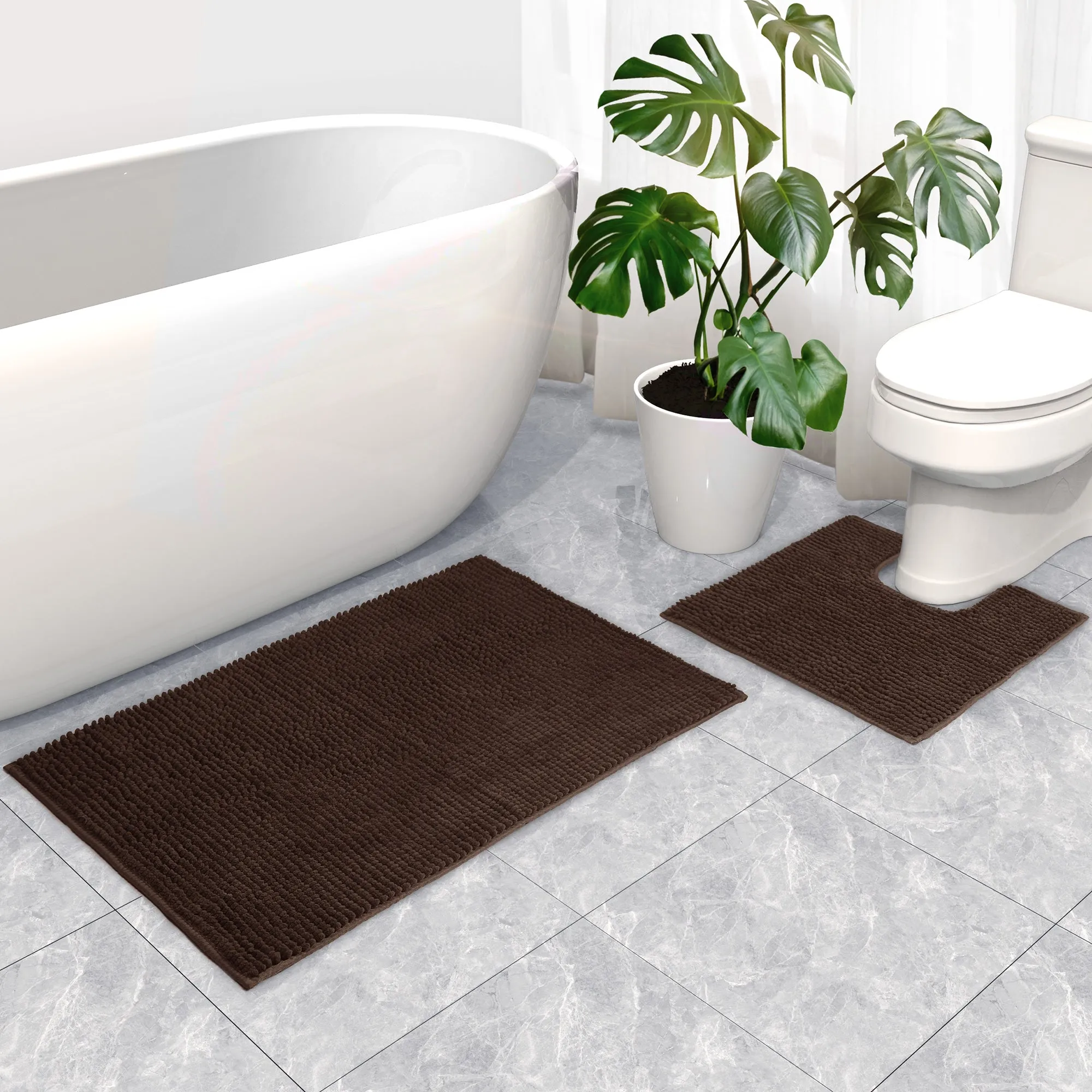 Linenova Chenille Bath Mat and Toilet Mat