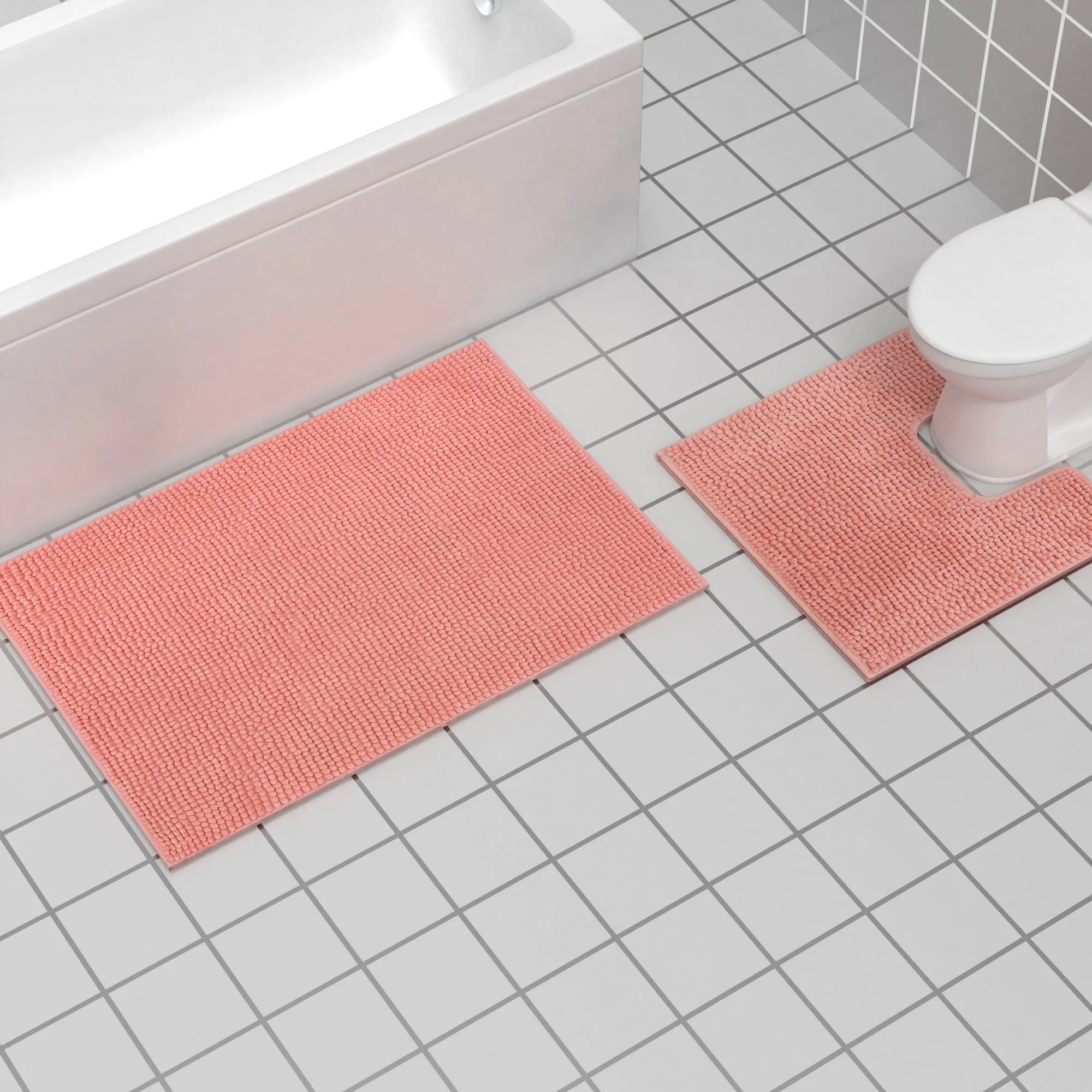 Linenova Chenille Bath Mat and Toilet Mat