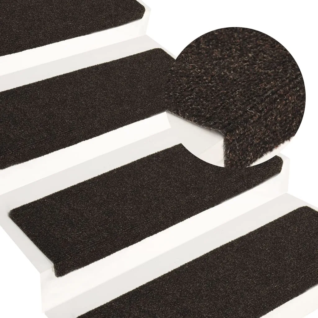 Stair Mats 15 pcs Needle Punch 65x21x4 cm Dark Brown